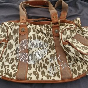 Betsey Johnson tan leopard corduroy duffel, EUC